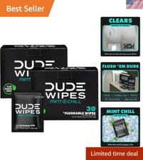 Portable Flushable Wet Wipes - Pack of 2 with Eucalyptus - 30 Large Wipes Each
