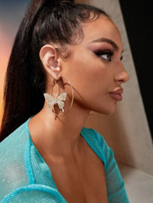 Long Butterfly Rhinestones Earrings Gold Tone Big Gold Hoop Earrings