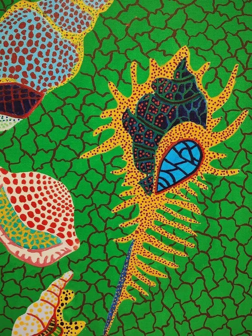 F8 size] Yayoi Kusama (shellfish) hand-painted/signed/oil painting