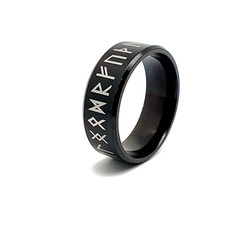 Runes Ring Black Titanium Steel Thumb Band Viking Elder Futhark Size U 1/2