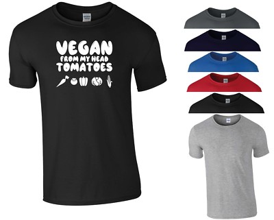 Vegetarisches T-Shirt Vegan From My Head Tomaten Essen Mode Lustig Geschenk Männer Top