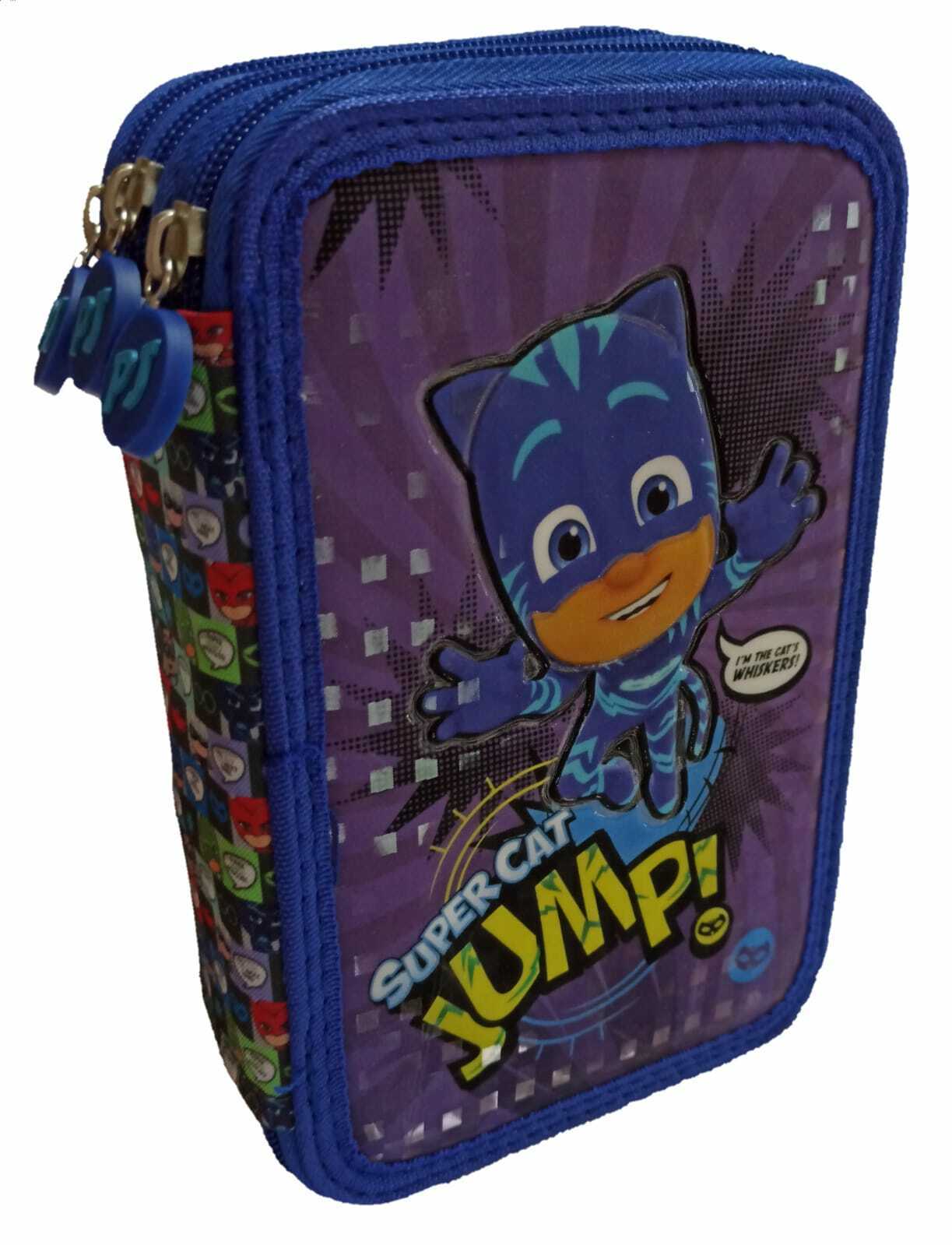 ASTUCCIO TRIPLO SCUOLA 3 ZIP PJ MASKS 44 PEZZI GIOTTO PIGIAMINI BAMBIN...