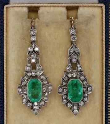 2.35Ct Lab Created Emerald Engagement Art Deco Earrings 14K White Gold Plated