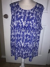 🌸 Allison Daley Ladies Blue White Polyester Stretch Tank Top Shell Size 3X 🌸