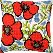 Cross stitch Pillow Cover DIY kit "Poppies" Needlepoint kit Printed canvas