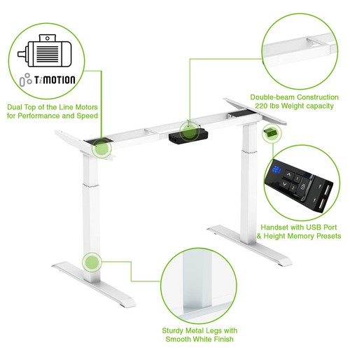 White 47" Dual Motor Electric Stand Up Office Desk with USB Port, Frame