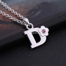 CHILDREN's Jewellery Initial Letter Pink Crystal Flower Necklace Sterling Silver