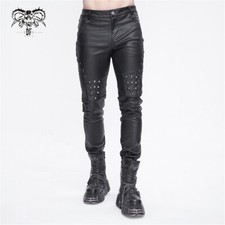 Devil Fashion Men Black Gothic Punk Studded Trousers Daily Long Fitted Pants