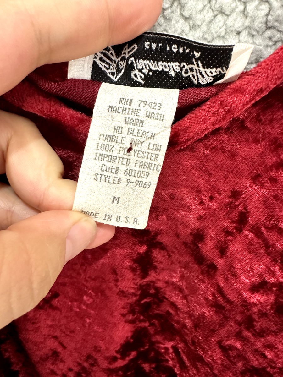 Intimate Affair Velvet Slip Dress Medium Red Crushed Stretch 90s