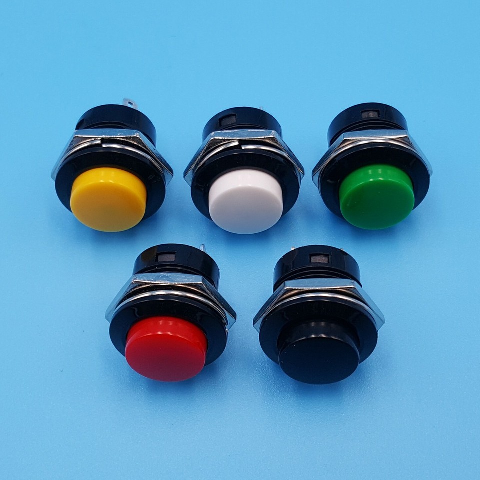 5Pcs 5 Colors Honyone PB02 16mm Momentary OFF-MOM 2Pin SPST Push Button ...