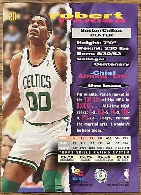 Robert Parish 1993-94 Topps Stadium Club Card #20 Celtics NBA HOF