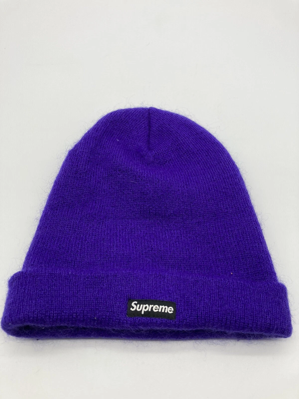 Bonnet en laine mohair Supreme NY violet logo boîte rare !