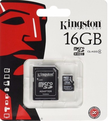 Карта памяти 16gb microsdhc с адаптером sd class4 kingston (740617173741)