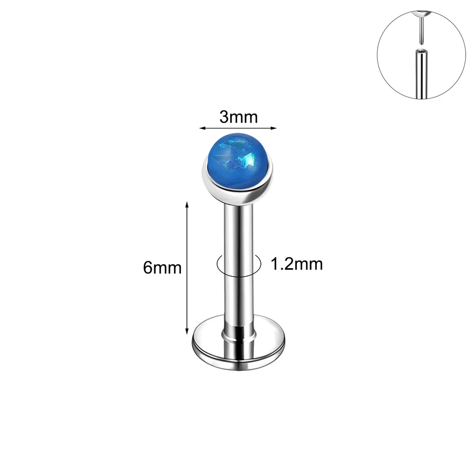 4Pcs Stainless Steel Labret Lip Stud Threadless Resin Opal Monroe Helix Piercing - Image 2 of 4