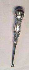 Antique Sterling Silver handle Shoe Button Hook 273c W/S In Bell Symbol 6"L