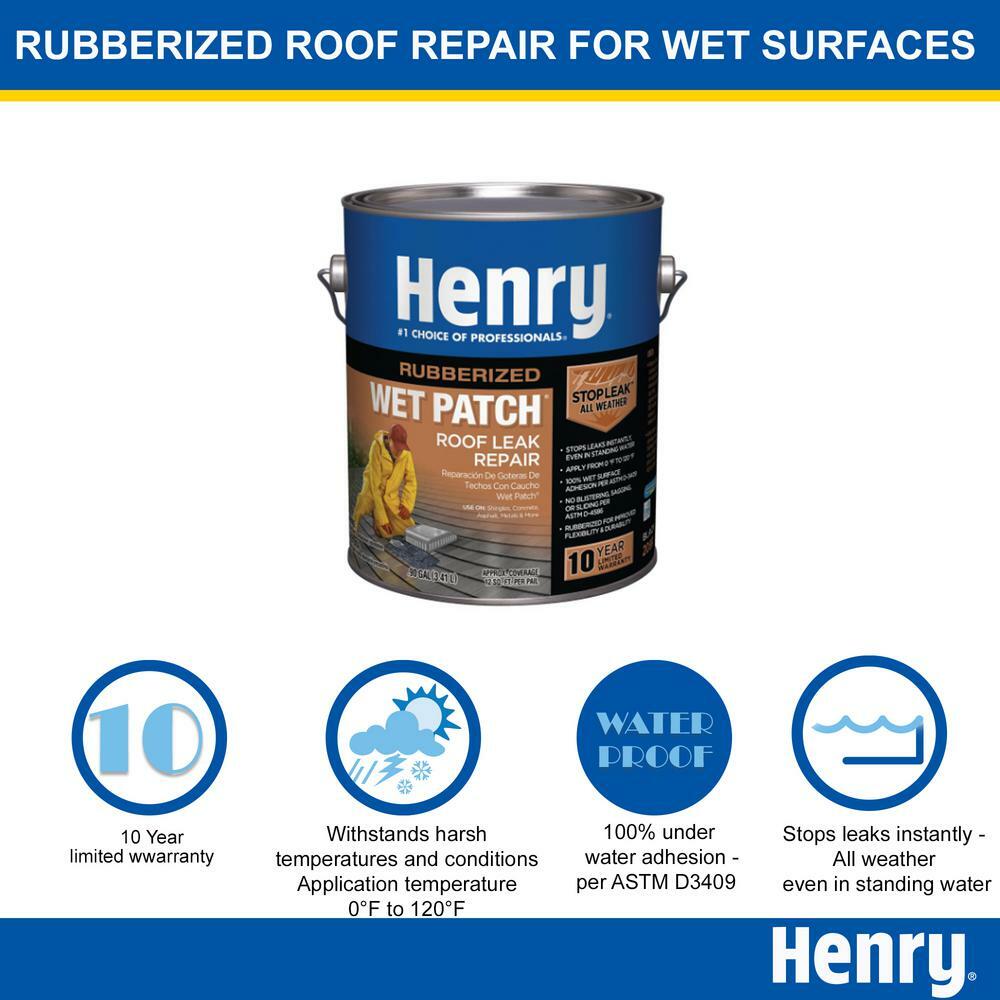 Henry Roof Sealant 0.90 Gal Asphalt Rubberized Wet Patch Leak Repair