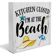 Country Beach Wood Box Sign Decor Desk Sign Kitchen Closed I'm at the Beach W...