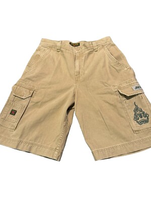 🛹🔥Vintage JNCO Khaki Cargo Shorts Embroidered Flaming 🛹🔥Vintage JNCO Khaki Cargo Shorts Embroidered Flaming