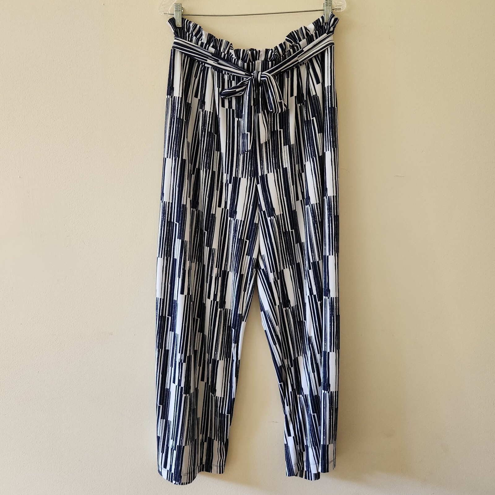 Robert Louis Pants Womens L Navy White Wide Leg Side Slit Coastal Boho Casual