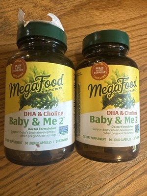 Lot Of 2 MegaFood Baby & Me 2 Vegan DHA & Choline Supplement 60 Caps 03/2027