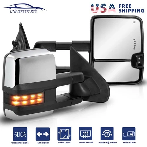 Power Heated Tow Mirrors For 14-18 Chevy Silverado GMC Sierra 1500 2500HD 3500HD