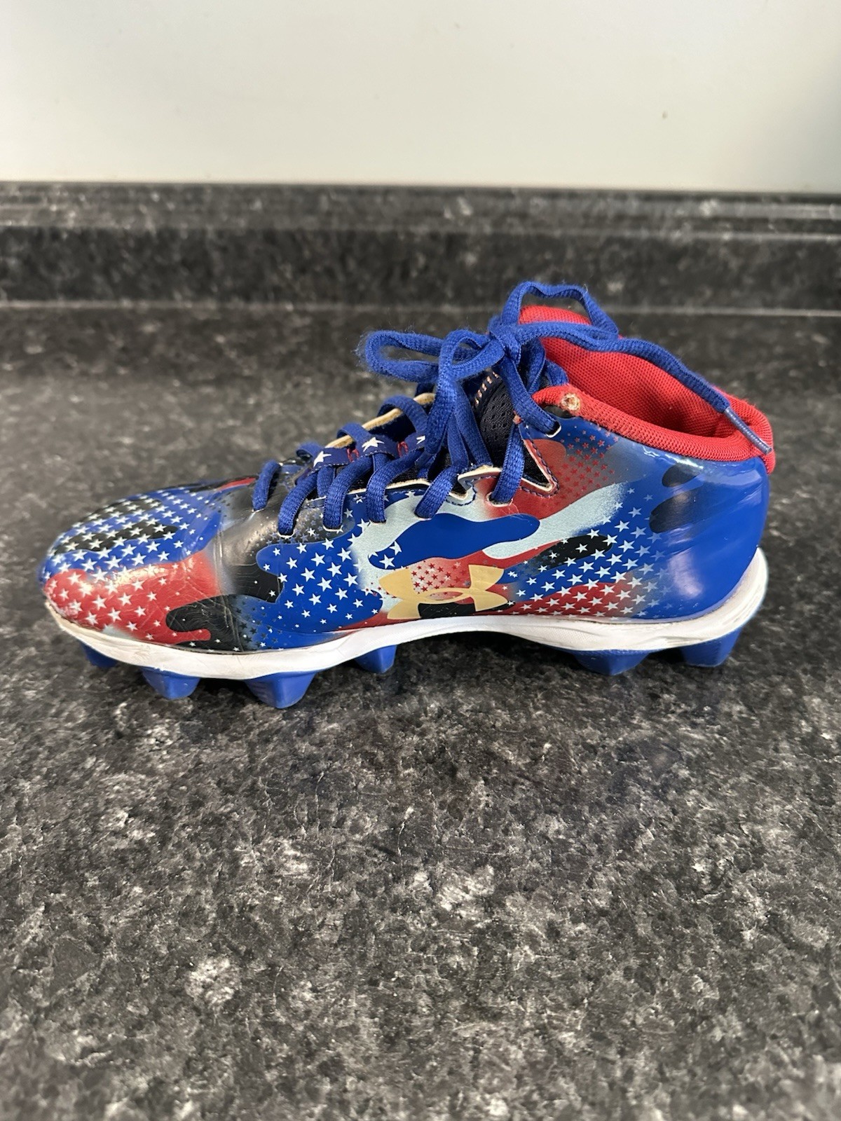 Under Armour UA Spotlight Franchise 4 RM Football Cleats Size 6Y Flag USA Blue thumbnail 11