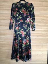 Reformation Julius Silk Dress Black Floral Print Long Sleeve Midi sz 4 read