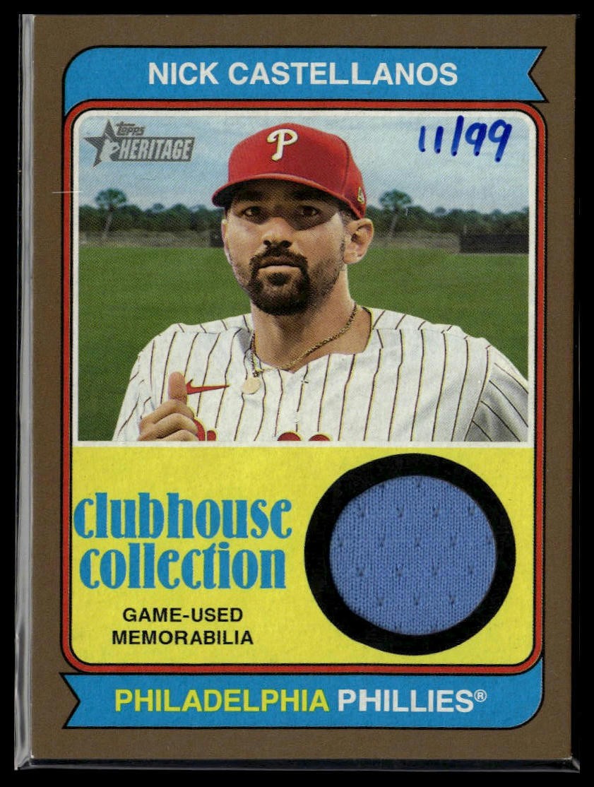 2023 Topps Heritage - Clubhouse Collection Relics Nick Castellanos #CCR-NCS Gold /99 (MEM)