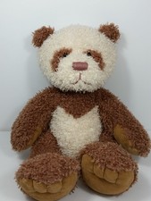 Rare Russ Berrie Brown White Panda Bear Sitting Plush TING Curly Fur 13"