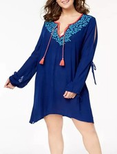 La Blanca Midnight Blue Leaf It Swim Cover Up Tunic Embroidery Small Beach Boho