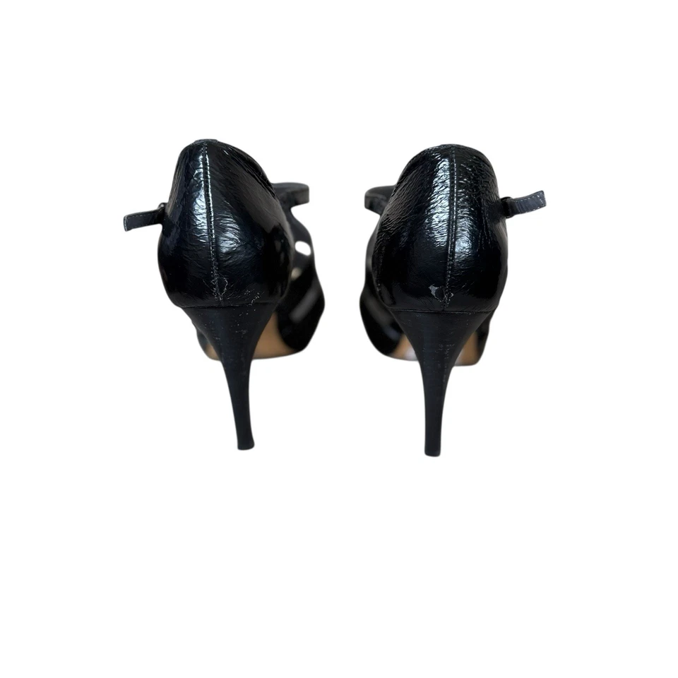 "Sandalia Tahari de cuero enjaulado negro Shasta 4"" tacón alto 9,5 M Stiletto glam fiesta" Foto 4 de 4