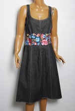 Oscar de la Renta Women Gray Dress Cotton Blend Floral Embroidery Sundress US 10