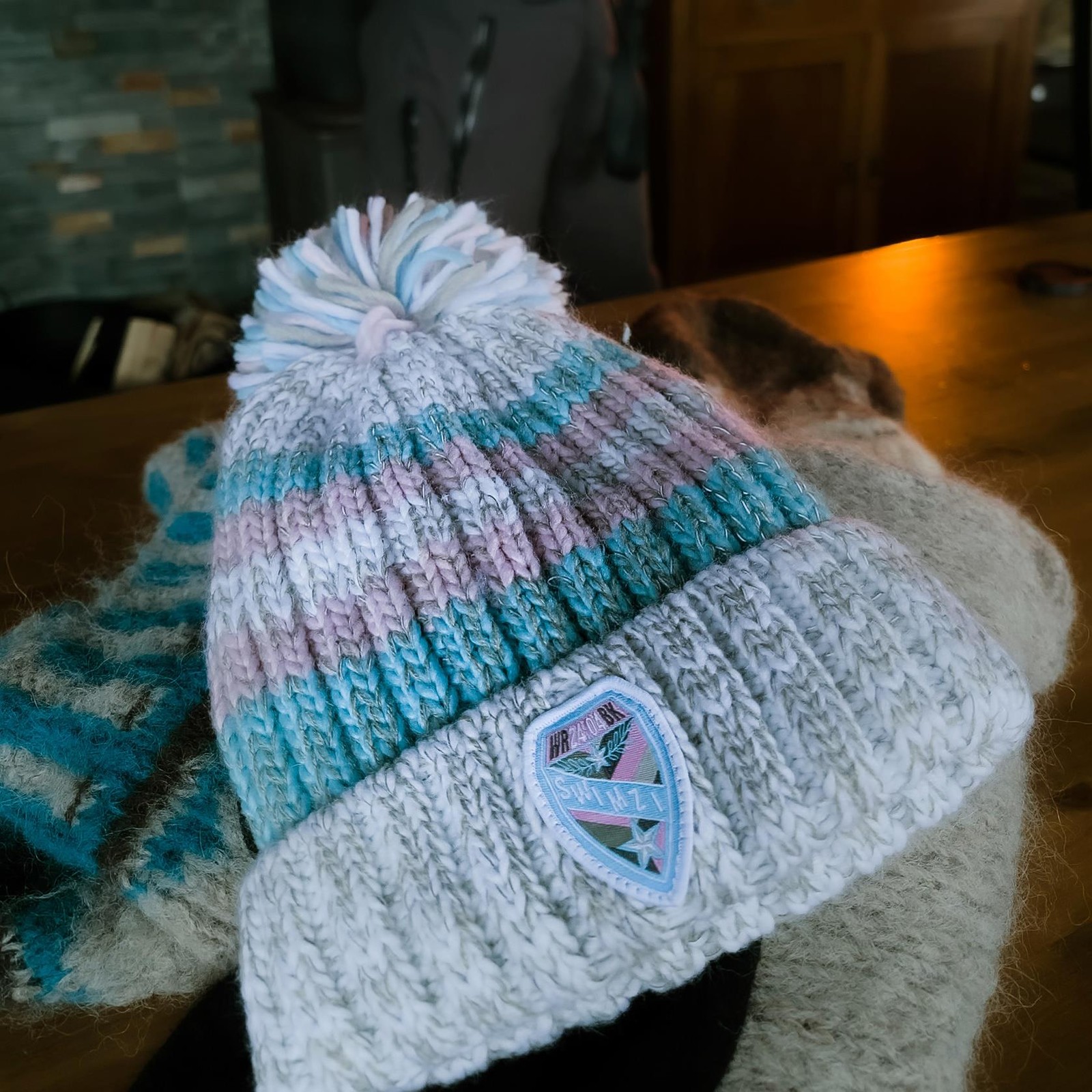 Reflective Adult Bobble Hat Nordic Pastels Knit Winter Outdoors Superbobble