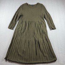 Eileen Fisher Dress Women’s L 100% Wool Ribbed Knit Pleated A-line Crew Neck
