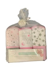 BABY KISS 3 PK  LOVE YOU TO THE MOON  BACK  GIRLS HOODED BATH TOWELS   Pink