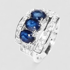 925 STERLING SILVER HANDMADE RINGS RARE THREE STONE ROYAL BLUE SAPPHIRE 1.90CT