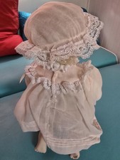 Blonde Curly Hair Baby Doll with Lace Bonnet and Dress, Cloth Material
