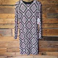 Karen Kane Blushed Metal Diamond long sleeve Dress Medium NWT Pink Black White