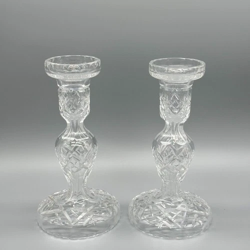 Pair Vintage Waterford Crystal Reversible Candlesticks Taper Candle Holders 7.5”