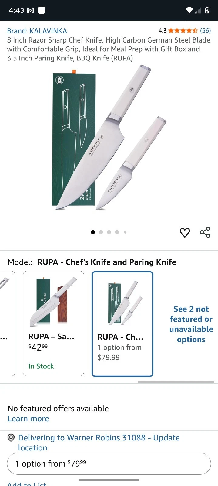KALAVINKA Durable & Sharp Knife Set – 8" Chef’s Knife and 3.5" Paring Knife M...