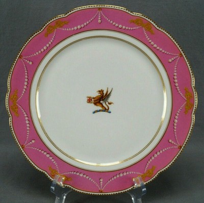 Lerosey Paris Heraldic Griffon Pompadour Pink Beaded Garland & Gold Bow Plate A