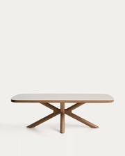 Kave Home Mirtia Outdoor Table in Wood-Effect Aluminium and Ecru Sintered Stone