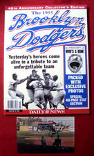 1955 BROOKLYN DODGERS MAGAZINE & JOHNNY PODRES AUTOGRAPH EBBETS FIELD POSTCARD d