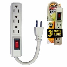 1 Pc 3 Outlet Surge Protector Power Strip with Flat Plug 5" Extension Cord