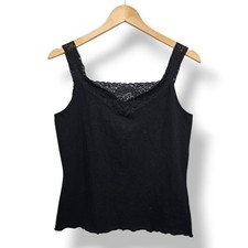 Vintage Y2K Tank Top Black Lace Trim M Lightweight Whimsigoth Grunge Dark Fairy