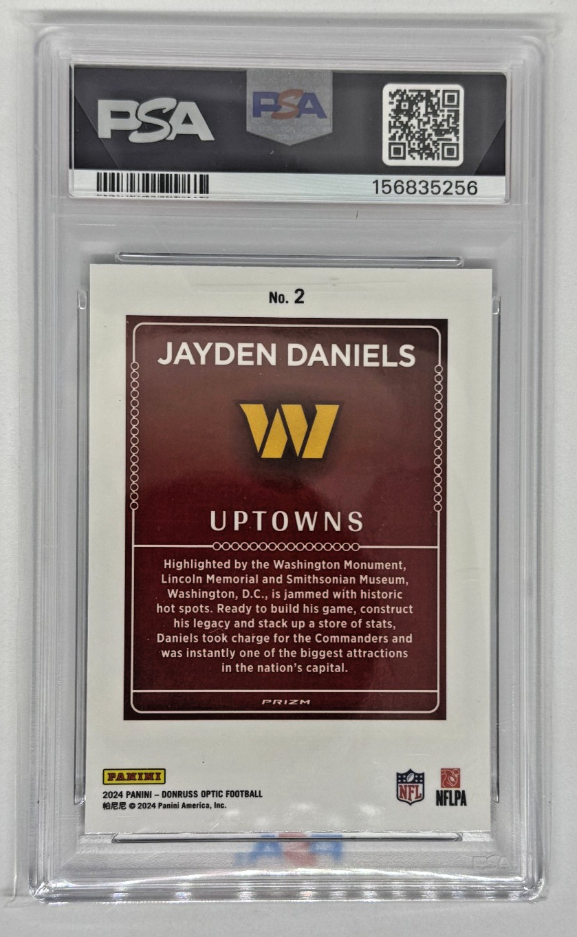 2024 Donruss Optic Jayden Daniels Uptowns Rookie PSA 9 view 2