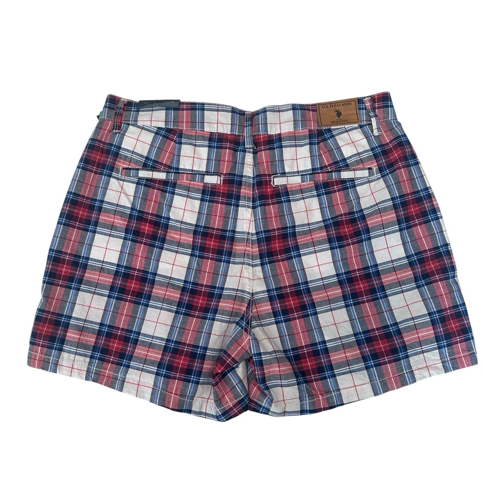 Женские шорты-чино U.S. Polo Assn размер 11 клетчатые красно-бело-синие из хлопковой смеси - Изображение 4 из 4