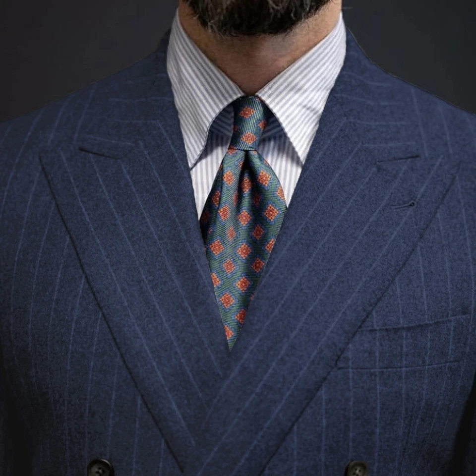 Traje Blazer Pantalón Lana Chic Rayas Para Hombre Solapa Pico Doble Pecho Boda Foto 3 de 4