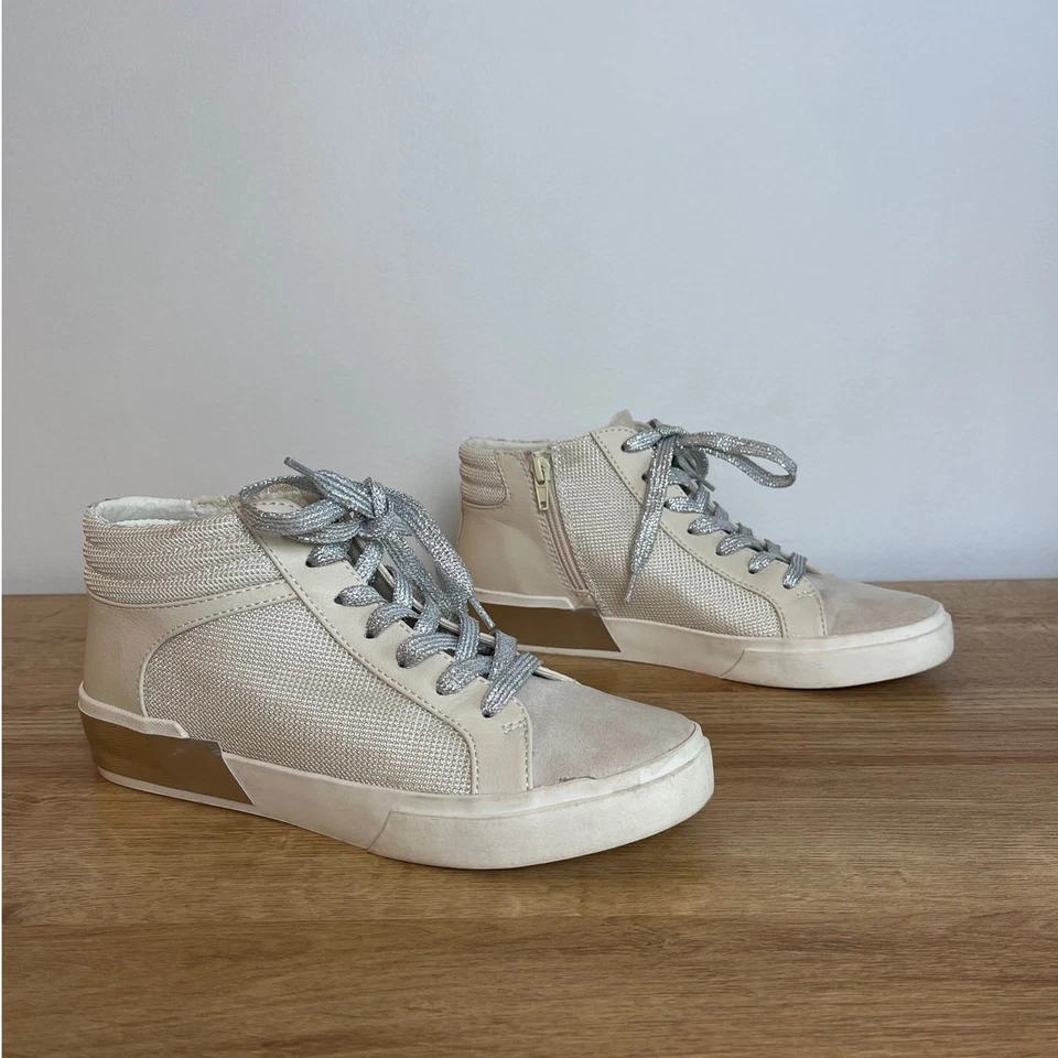 Dolce Vita Zani High Top Sneaker Size 7.5 Cream Silver Metallic Side Zip Comfy - Image 2 of 4