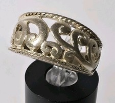 Vintage 925 Sterling Silver Open Filigree Scrollwork Ring Dome Band Sz 6.75